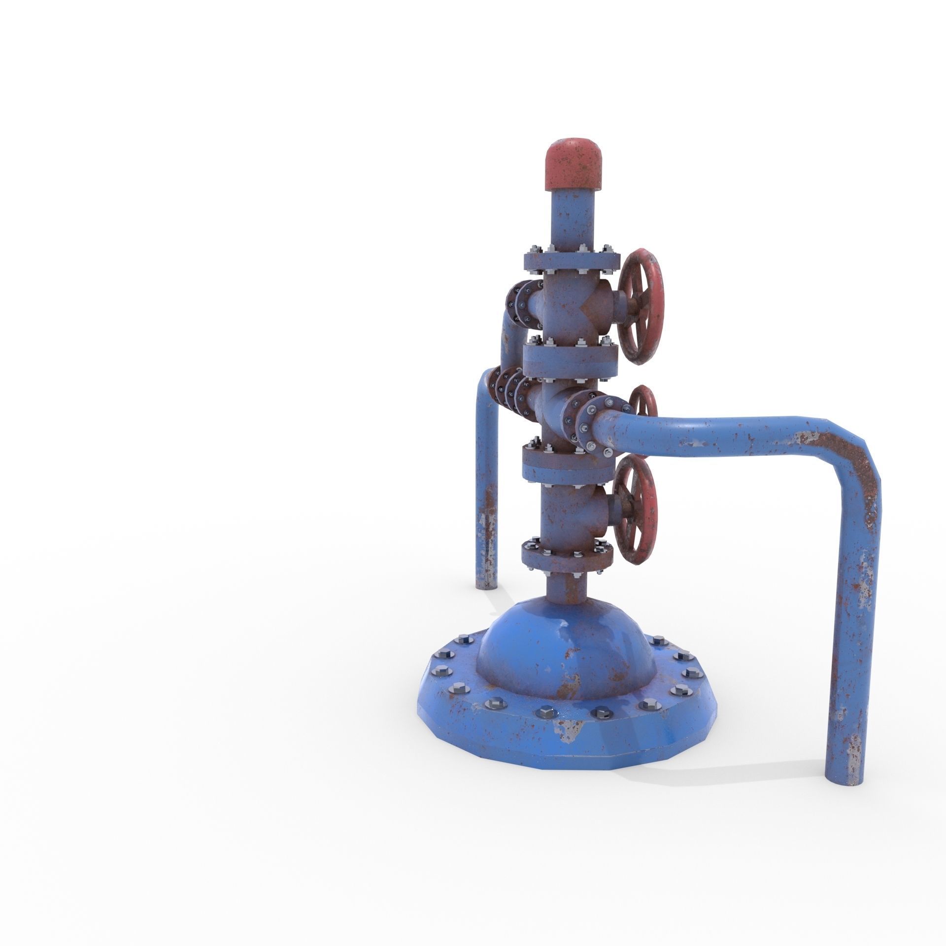 Oil Pumpjack Wellhead Weathered 1 Low-poly 3D model_2