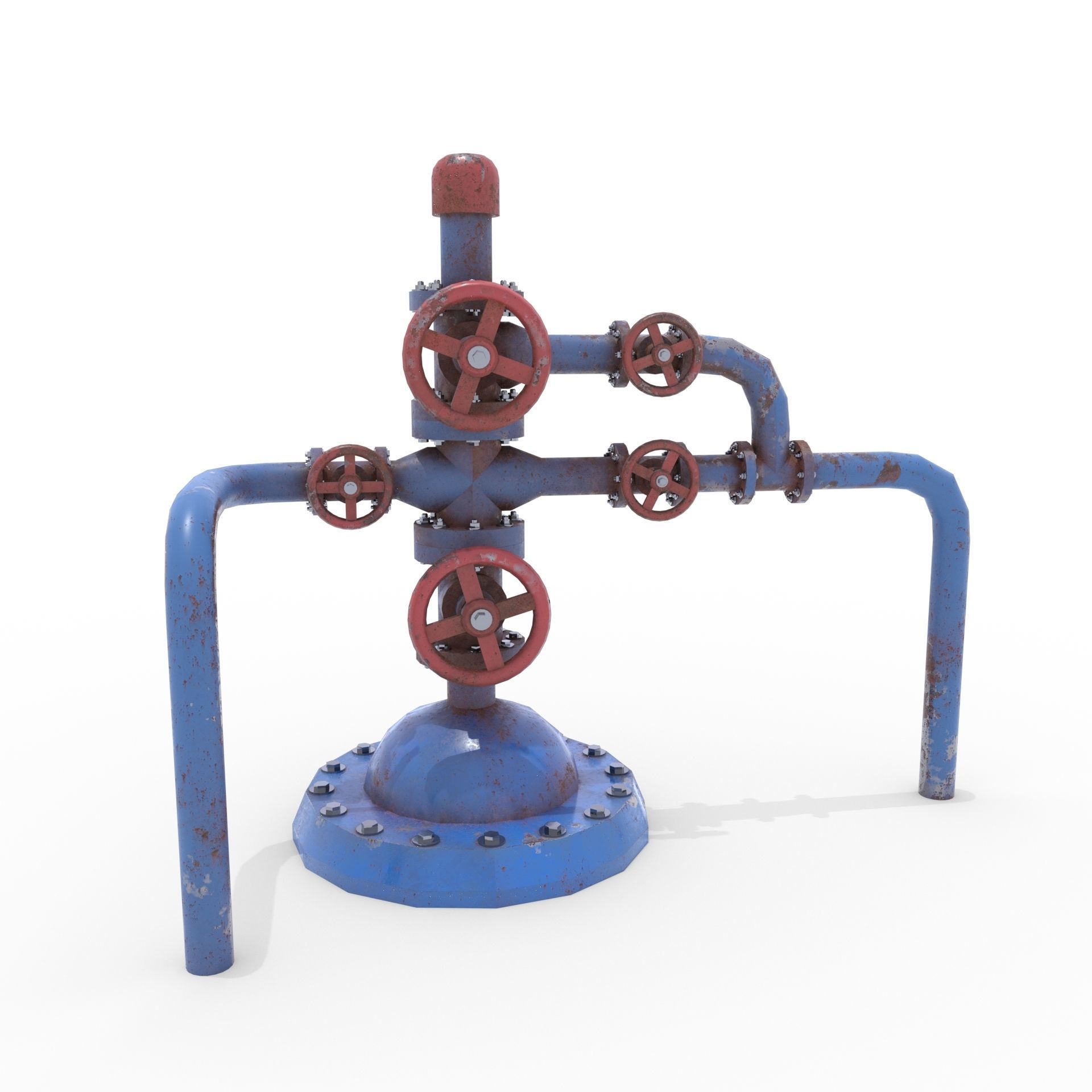 Oil Pumpjack Wellhead Weathered 1 Low-poly 3D model_3