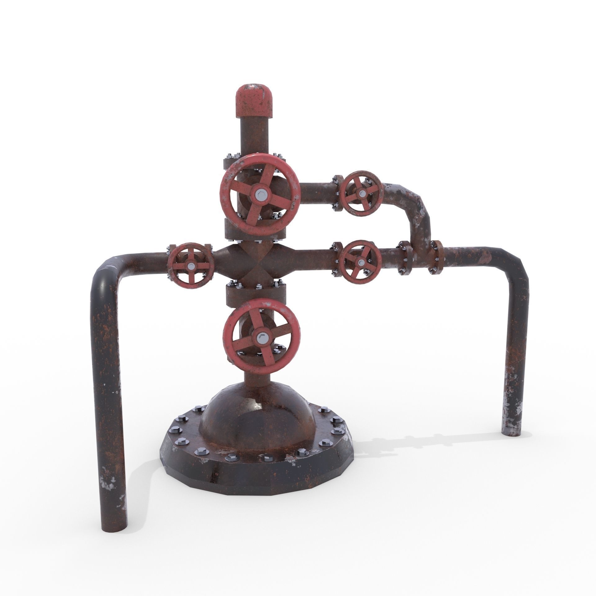 Oil Pumpjack Wellhead Weathered 2 Low-poly 3D model_3