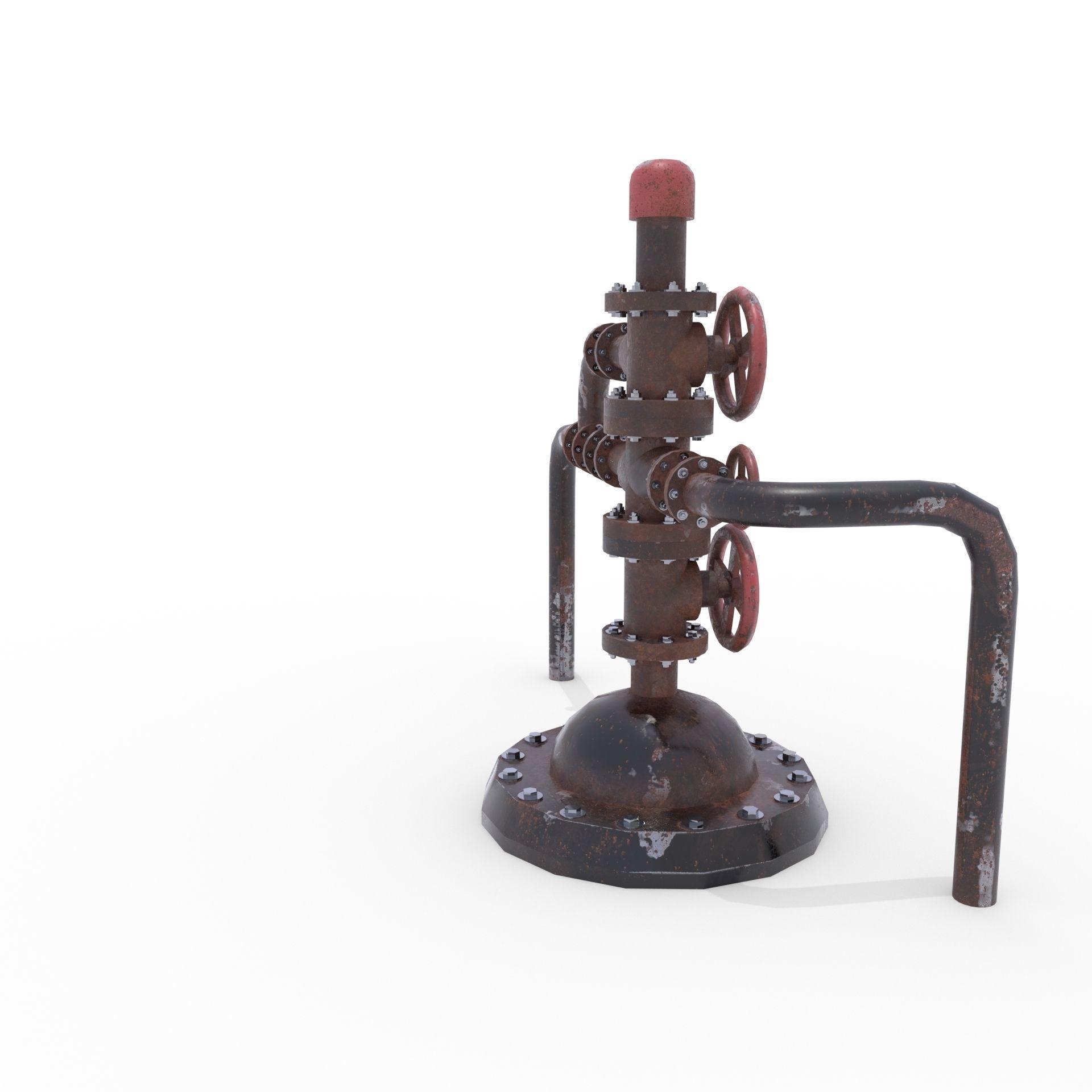 Oil Pumpjack Wellhead Weathered 2 Low-poly 3D model_2