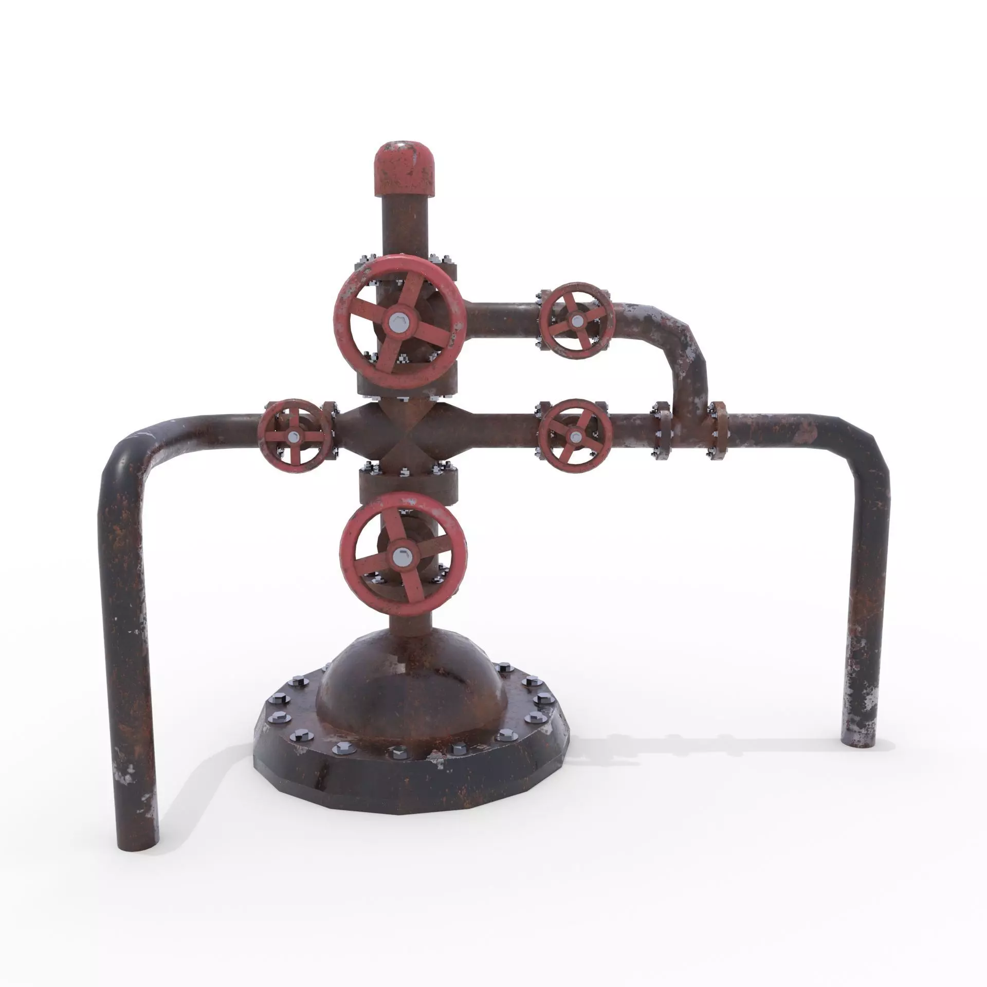 Oil Pumpjack Wellhead Weathered 2 Low-poly 3D model_0