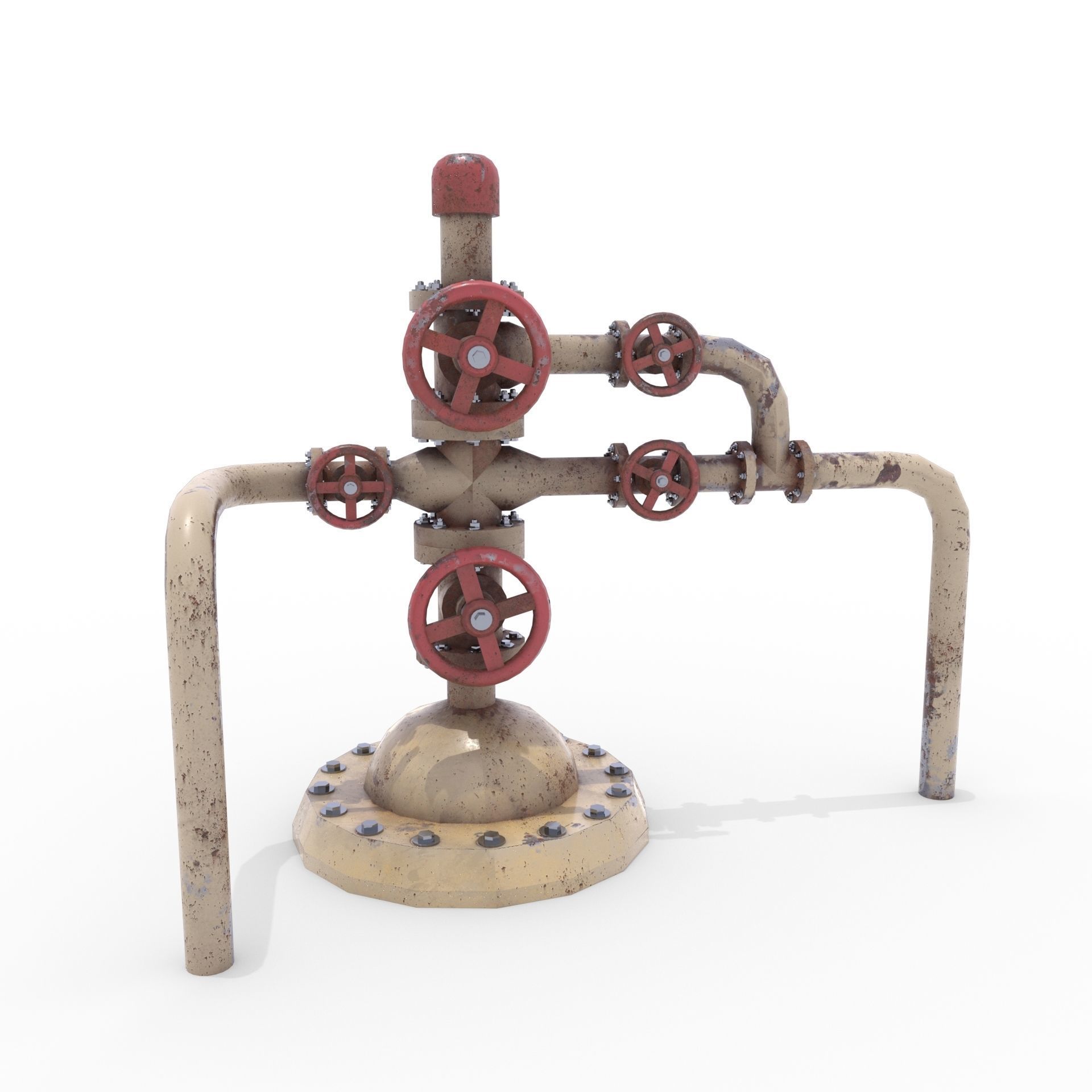 Oil Pumpjack Wellhead Weathered 3 Low-poly 3D model_2