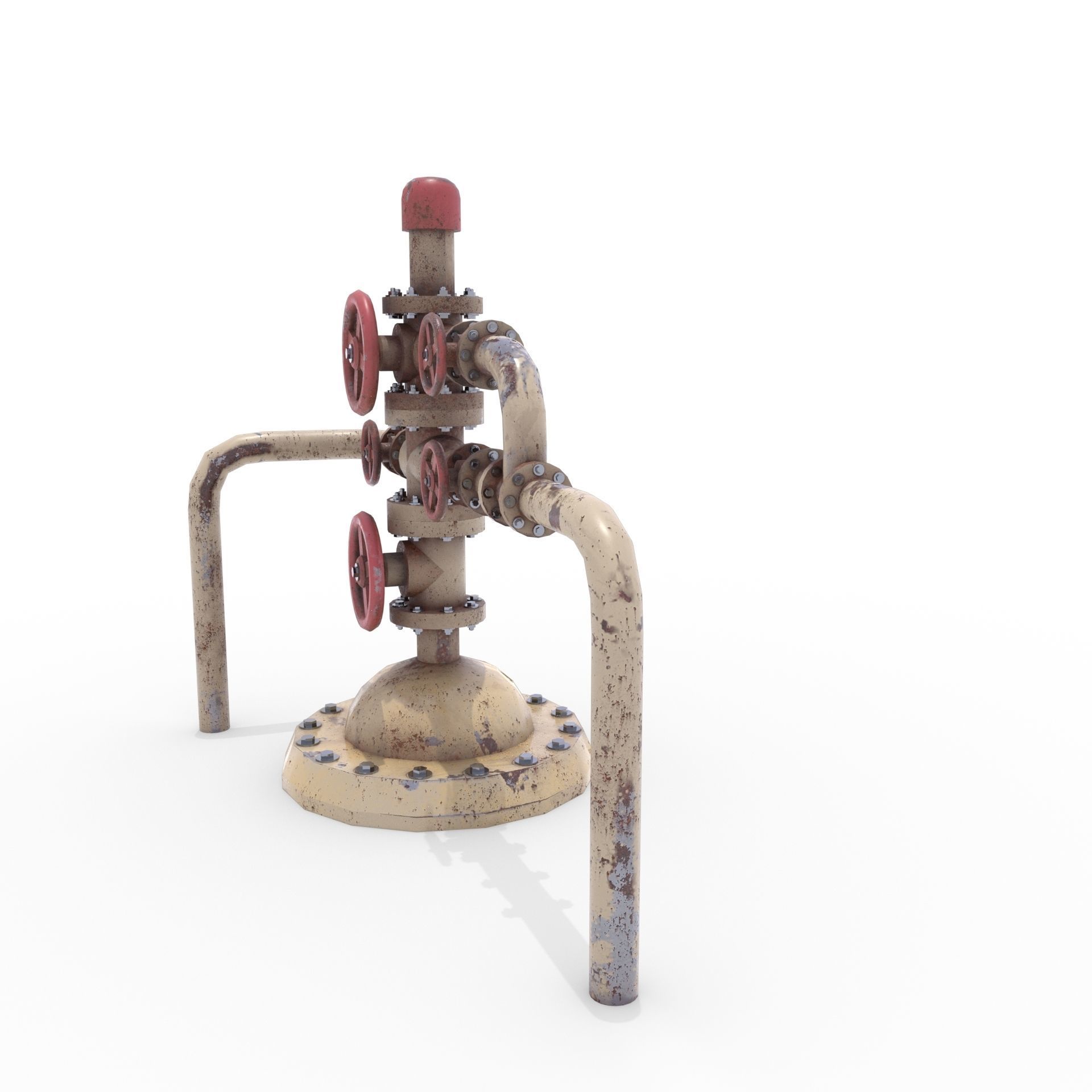Oil Pumpjack Wellhead Weathered 3 Low-poly 3D model_1