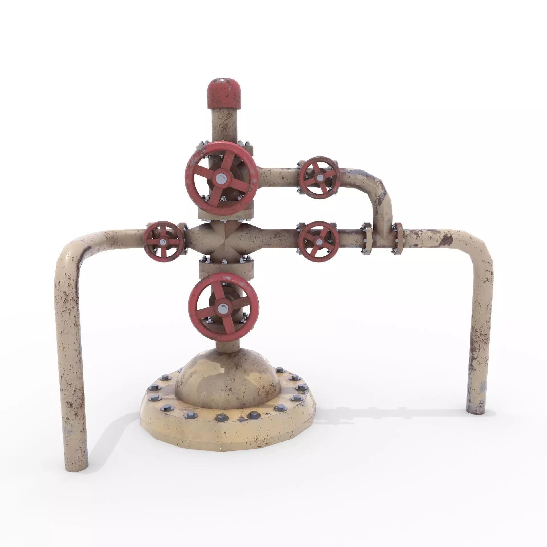 Oil Pumpjack Wellhead Weathered 3 Low-poly 3D model_0