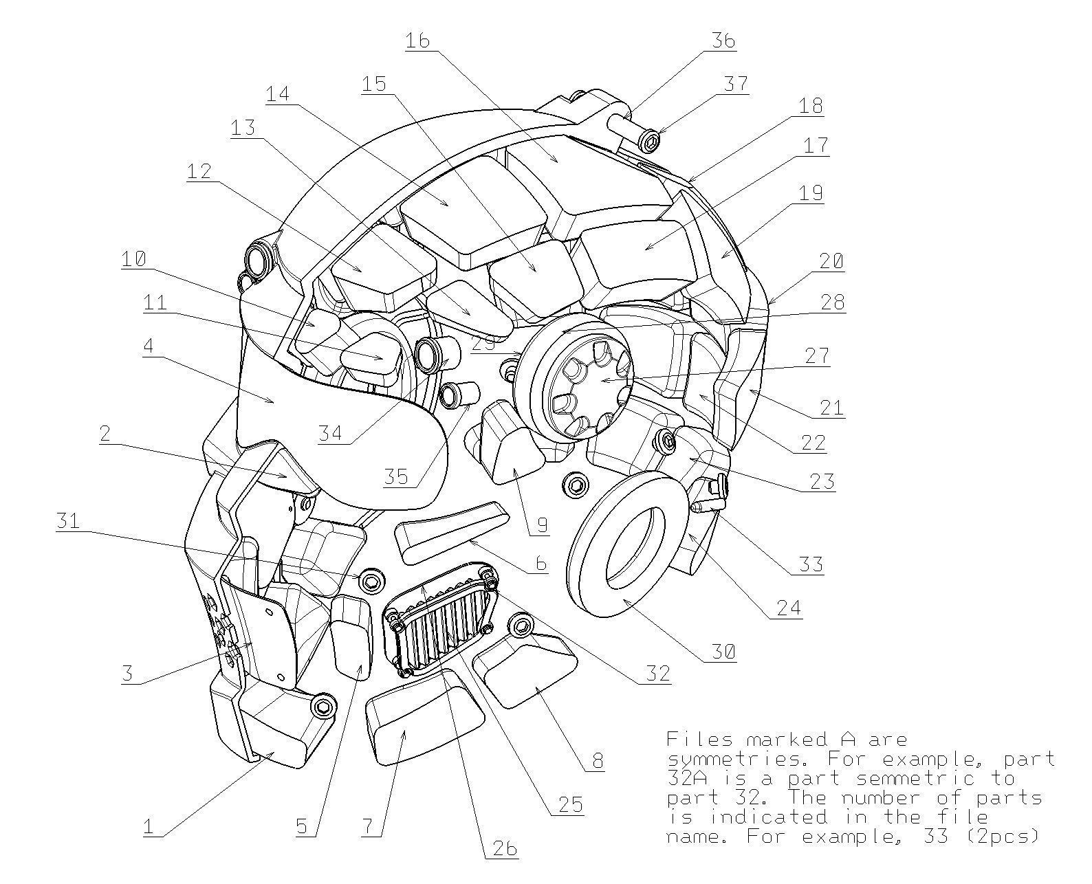 CAD-friendly models kit Helmet H1V1 and male head M1P1D0V1head 3D model_43