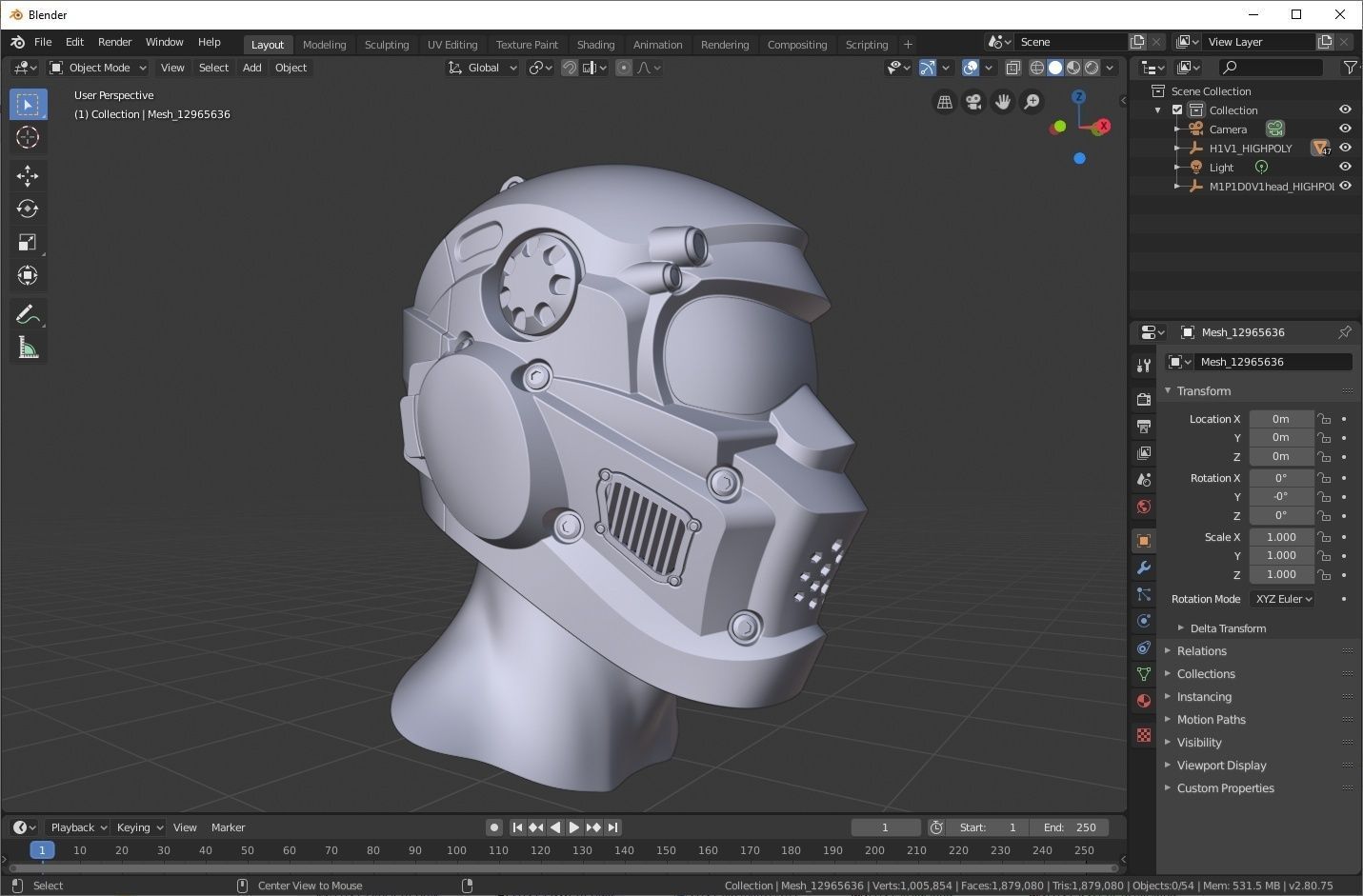 CAD-friendly models kit Helmet H1V1 and male head M1P1D0V1head 3D model_23