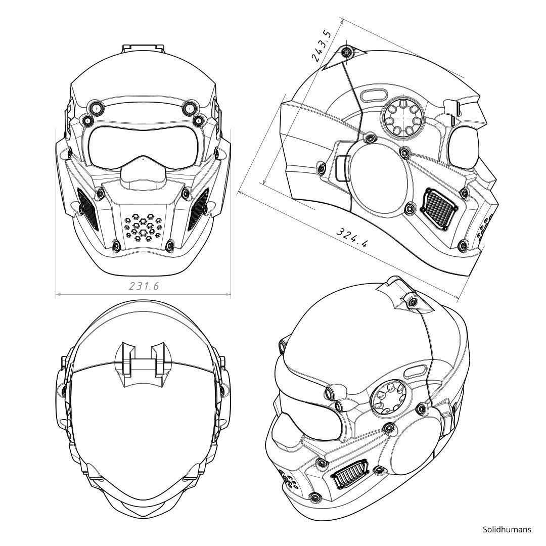CAD-friendly models kit Helmet H1V1 and male head M1P1D0V1head 3D model_17