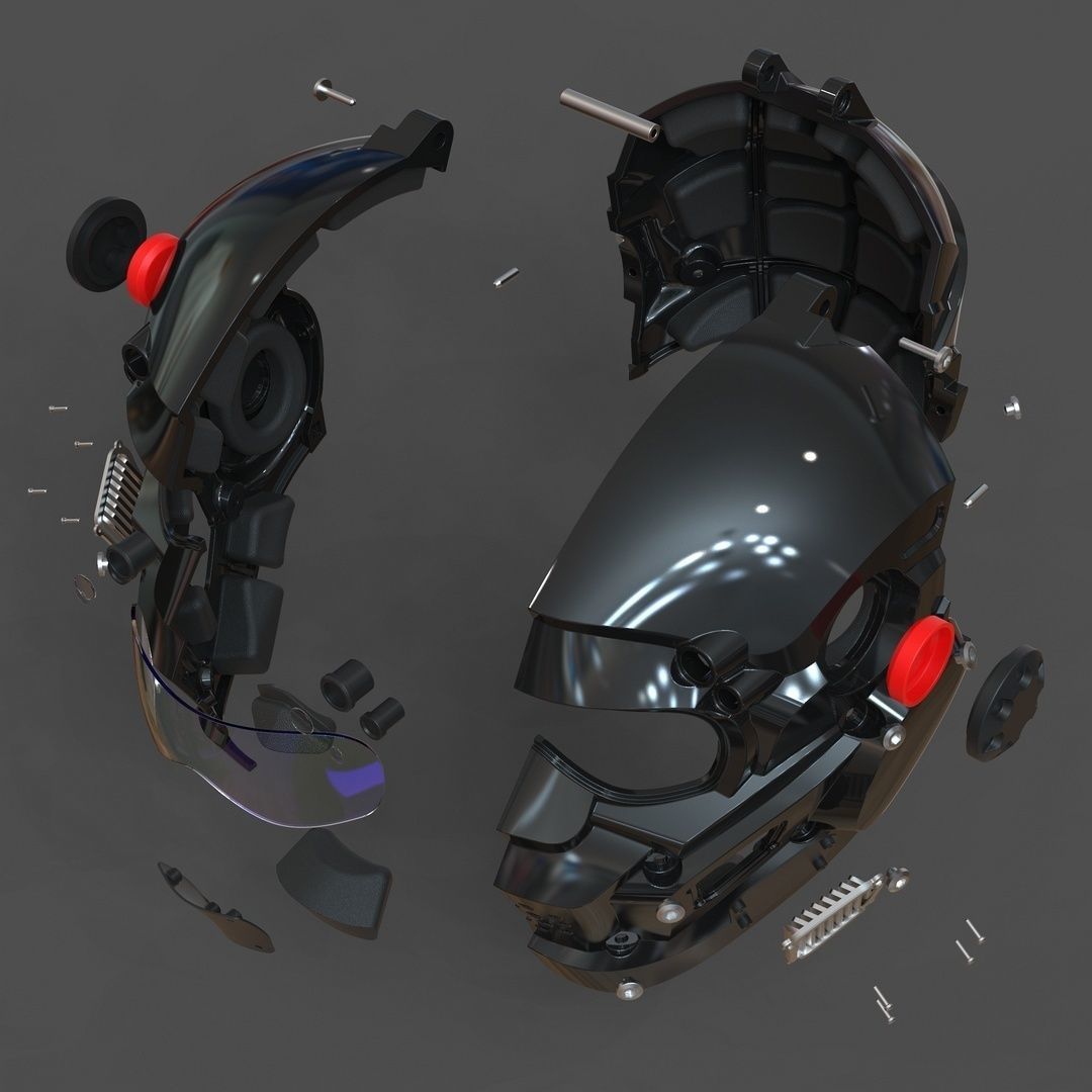 CAD-friendly models kit Helmet H1V1 and male head M1P1D0V1head 3D model_15