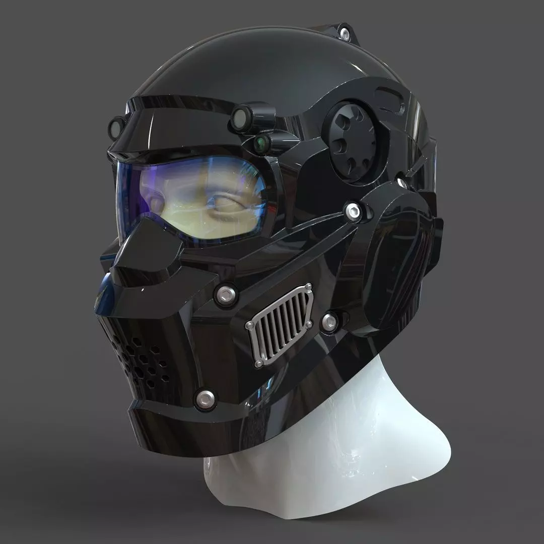 CAD-friendly models kit Helmet H1V1 and male head M1P1D0V1head 3D model_0