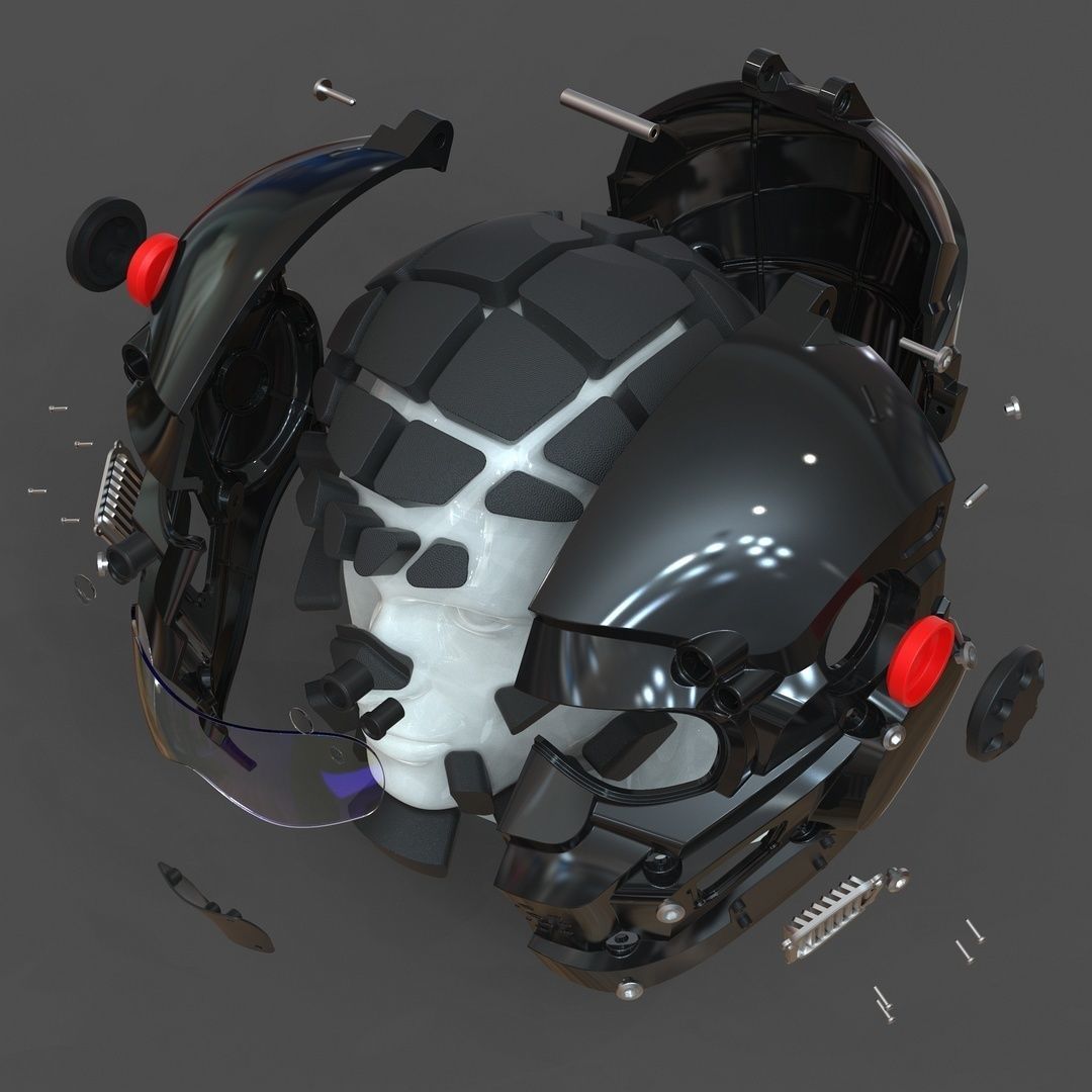 CAD-friendly models kit Helmet H1V1 and male head M1P1D0V1head 3D model_13