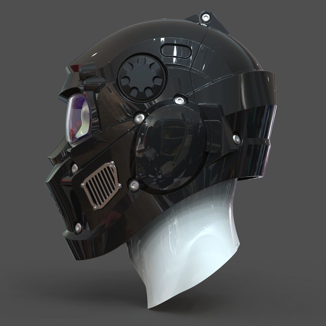 CAD-friendly models kit Helmet H1V1 and male head M1P1D0V1head 3D model_1