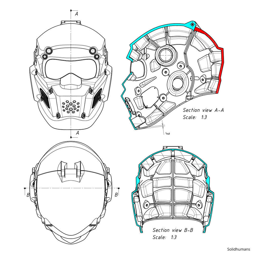 CAD-friendly models kit Helmet H1V1 and male head M1P1D0V1head 3D model_18