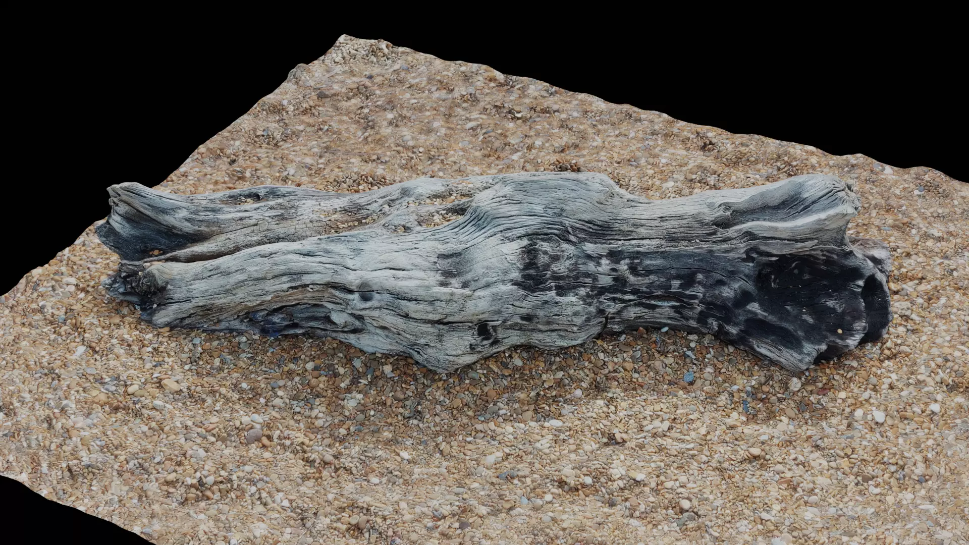 Ultra realistic wooden log on pebbles 8k HD Low-poly 3D model_0