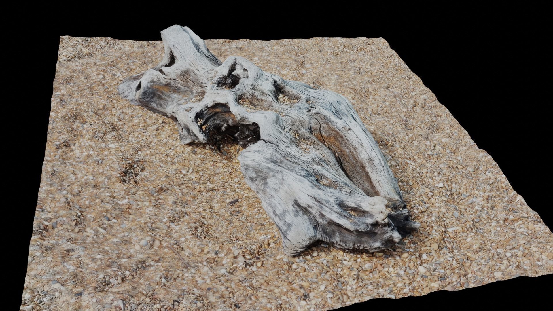 Ultra realistic wooden log on pebbles 8k HD Low-poly 3D model_4