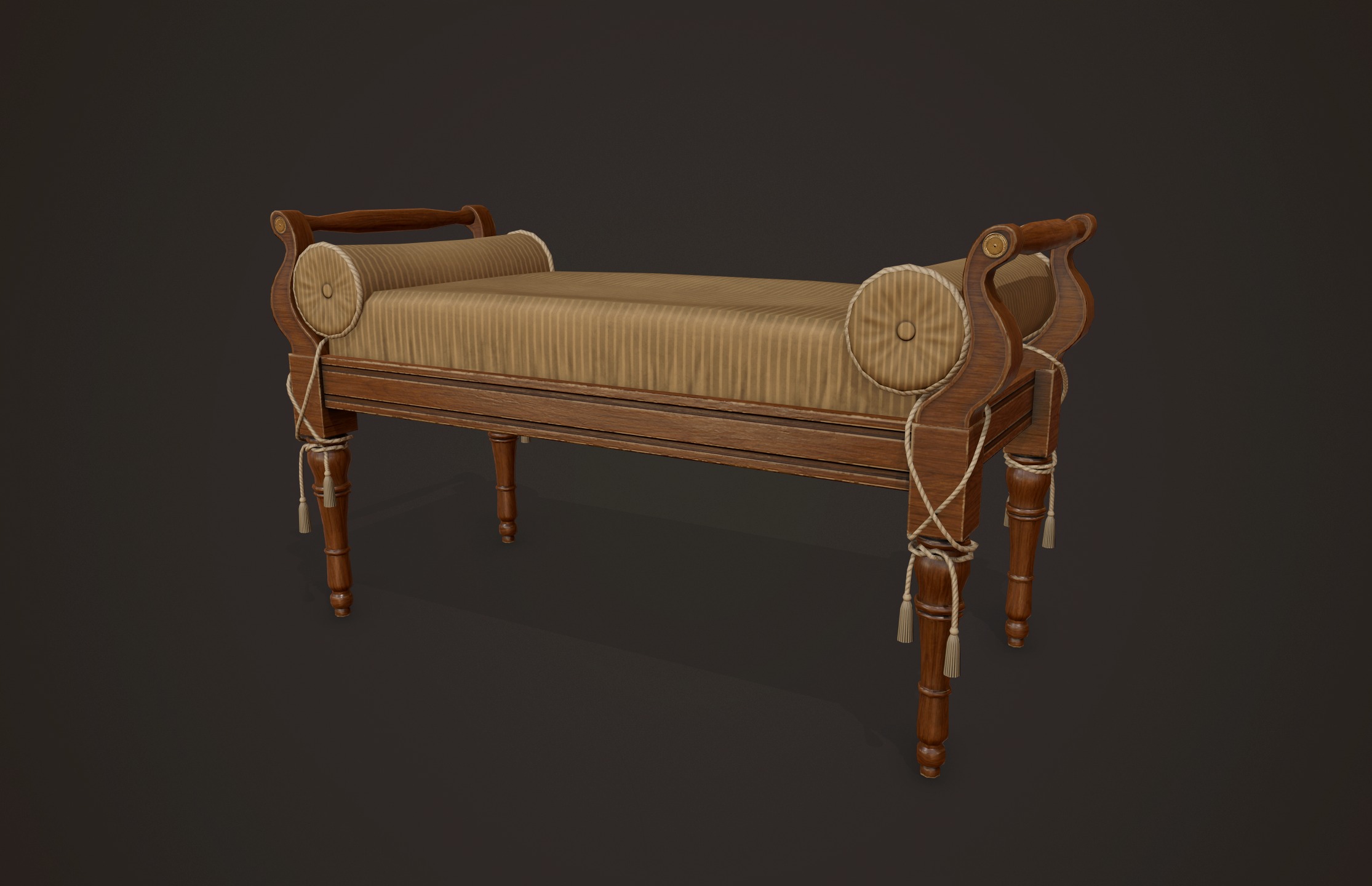 Vintage Bed with Pouf - PBR Game Ready  Low-poly 3D model_10