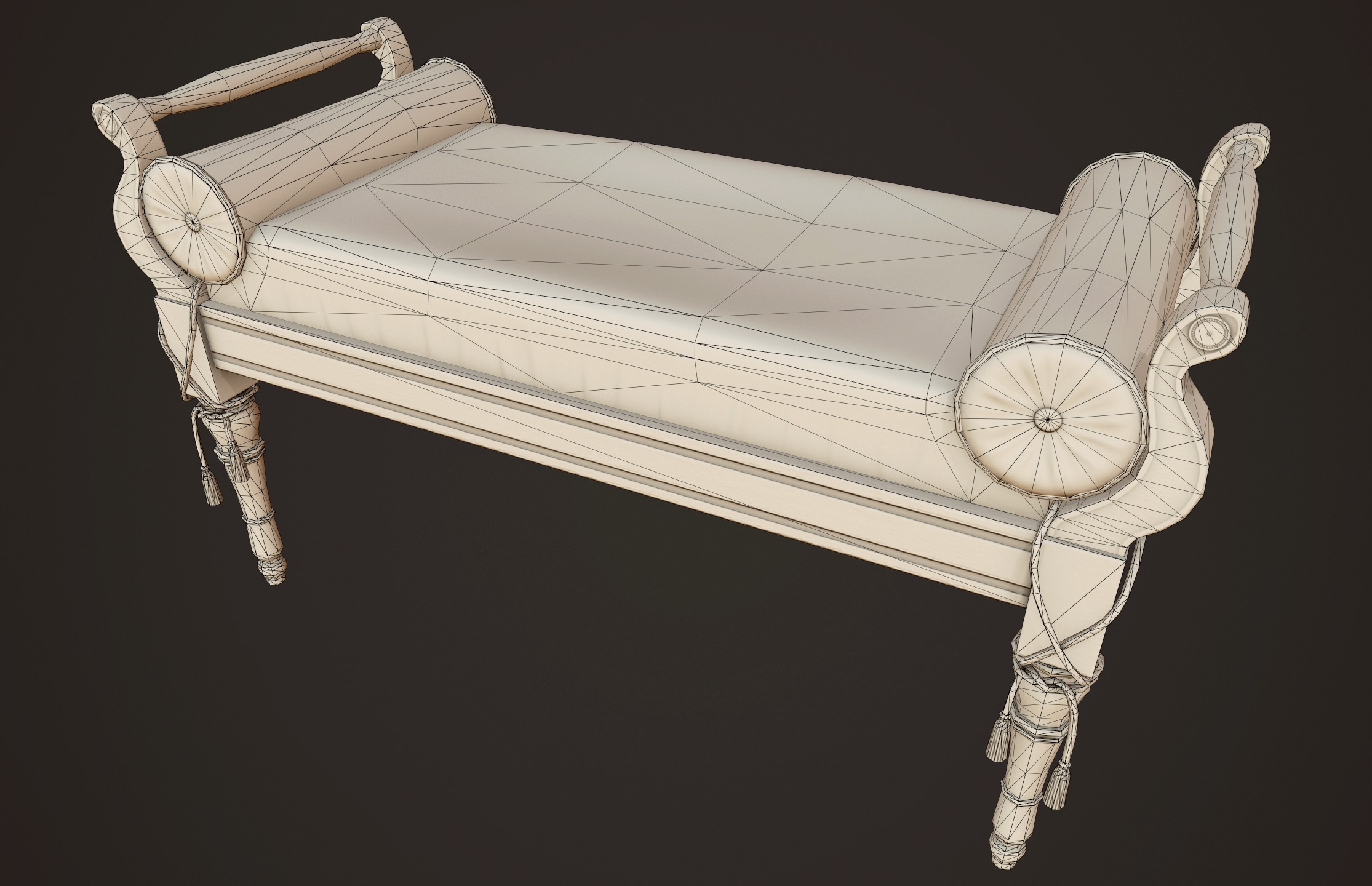 Vintage Bed with Pouf - PBR Game Ready  Low-poly 3D model_15