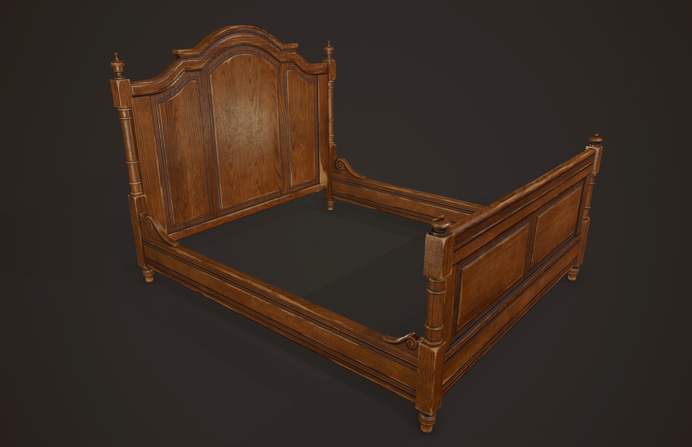 Vintage Bed with Pouf - PBR Game Ready  Low-poly 3D model_8