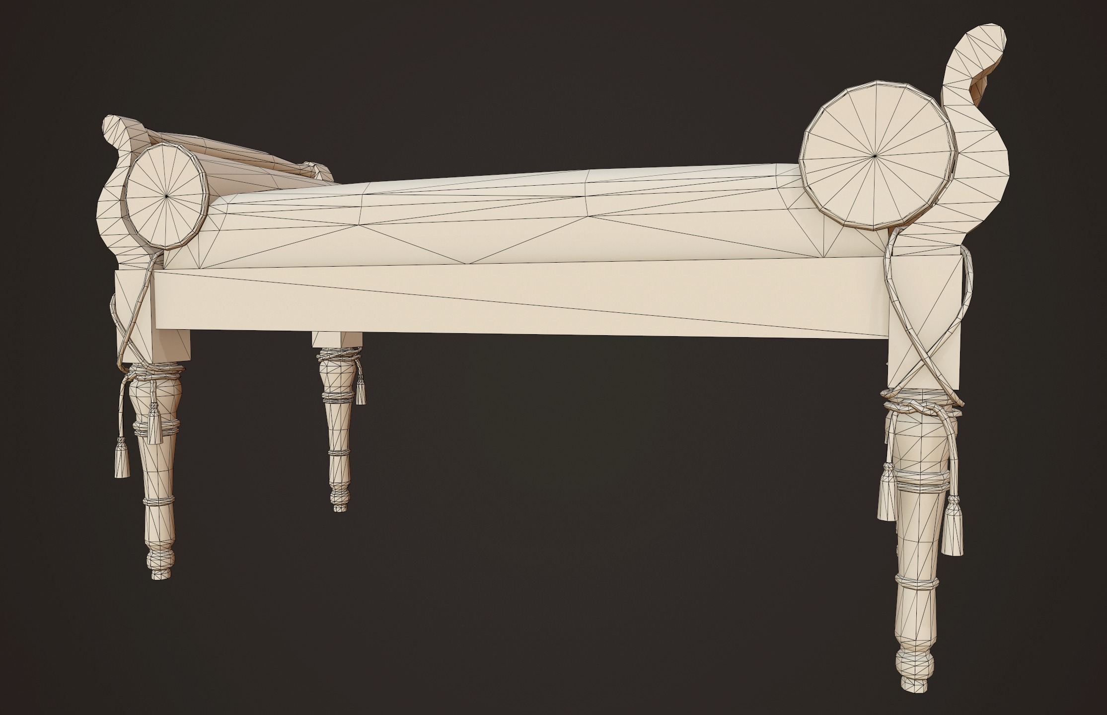 Vintage Bed with Pouf - PBR Game Ready  Low-poly 3D model_16