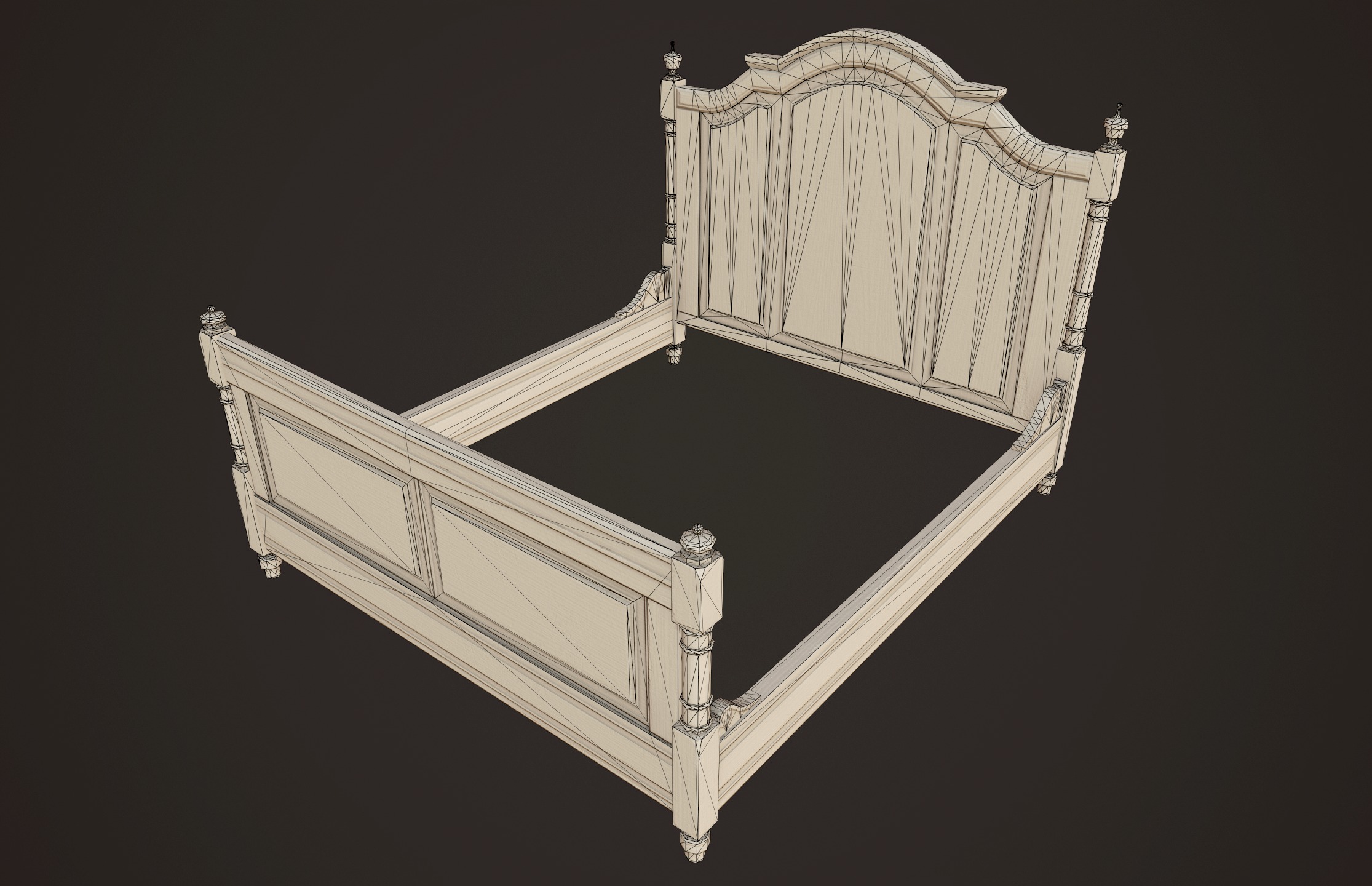 Vintage Bed with Pouf - PBR Game Ready  Low-poly 3D model_13