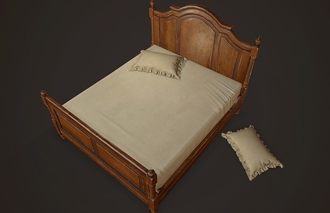 Vintage Bed with Pouf - PBR Game Ready  Low-poly 3D model 7
