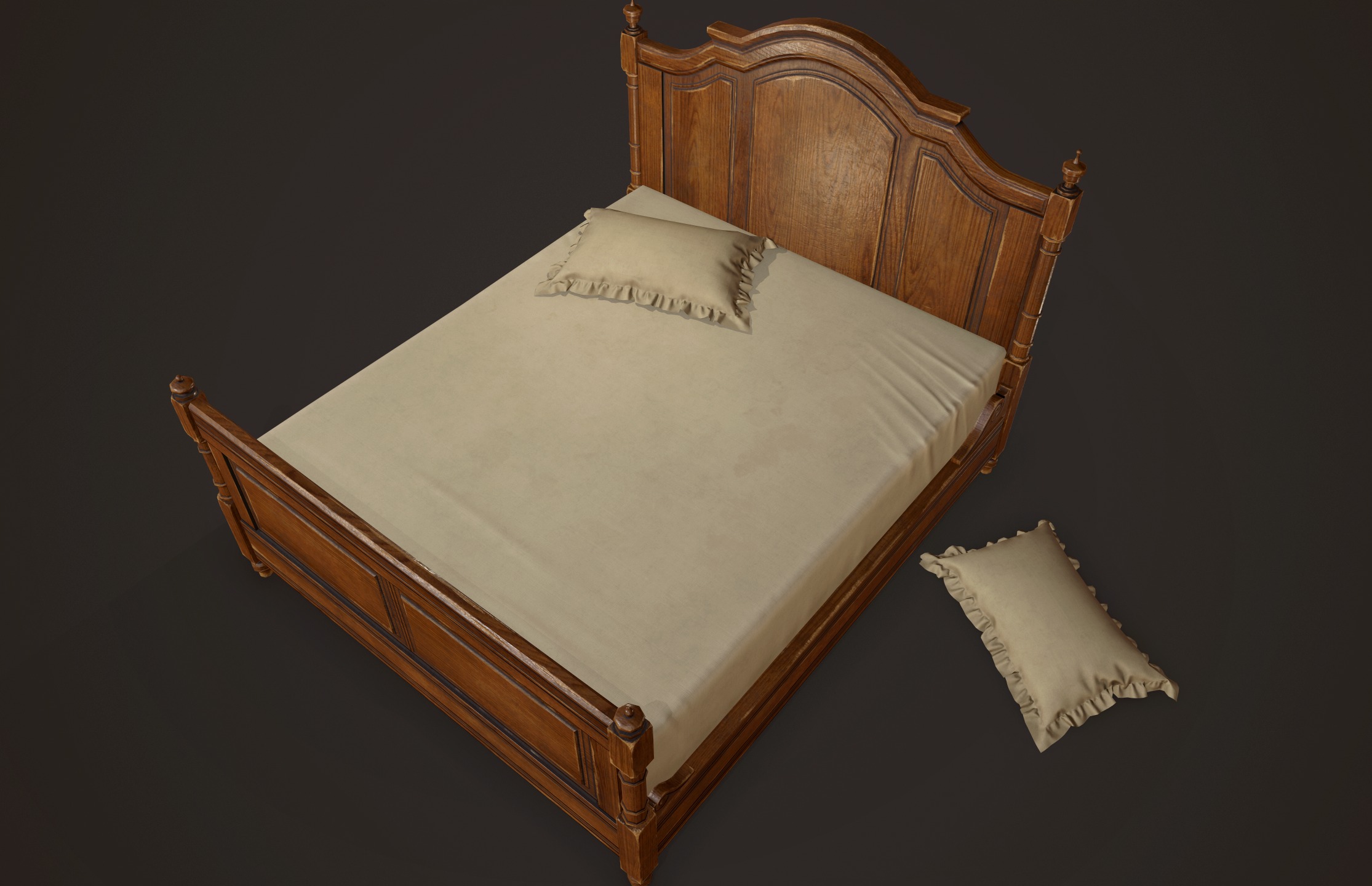 Vintage Bed with Pouf - PBR Game Ready  Low-poly 3D model_7