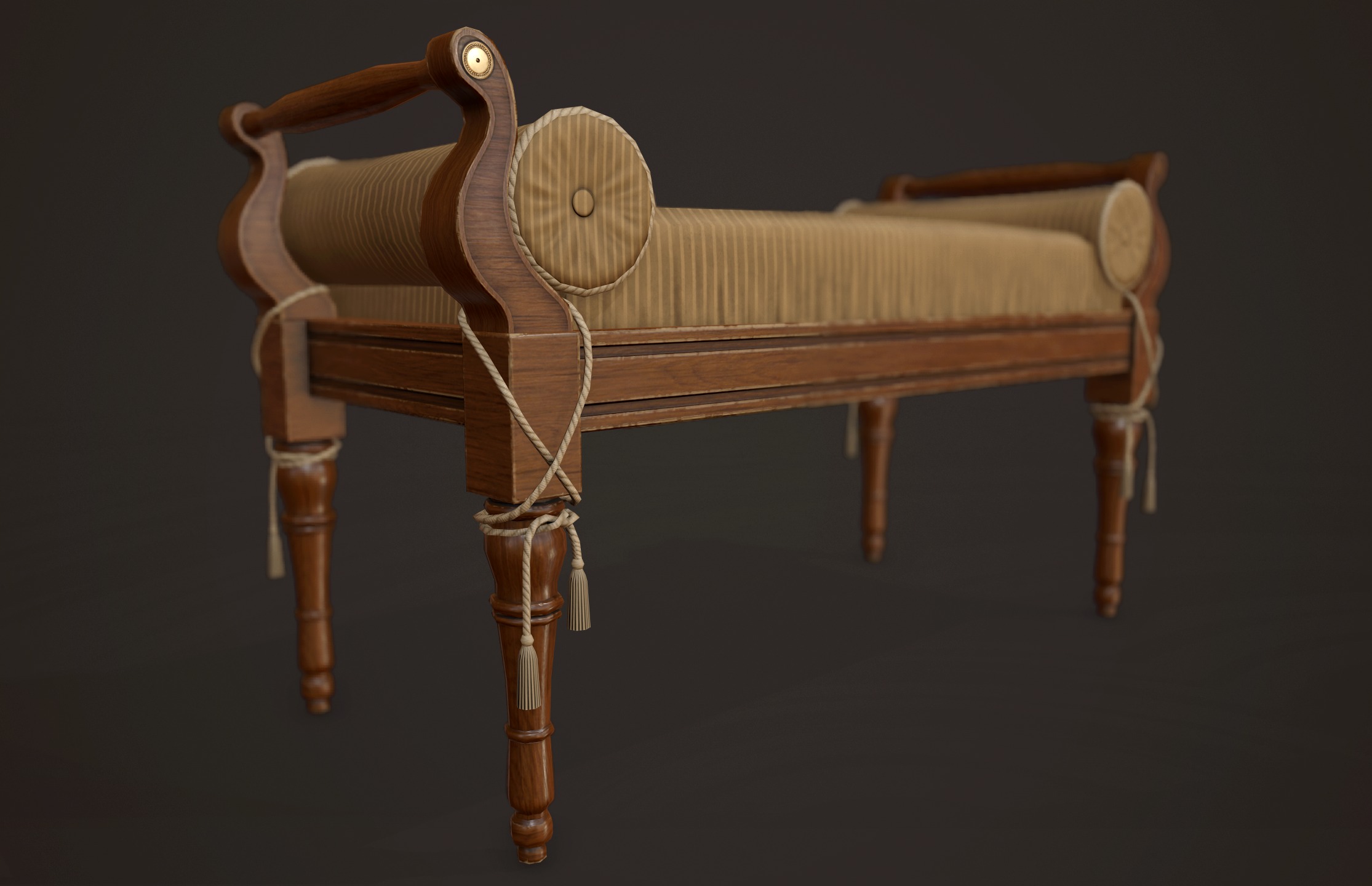 Vintage Bed with Pouf - PBR Game Ready  Low-poly 3D model_12