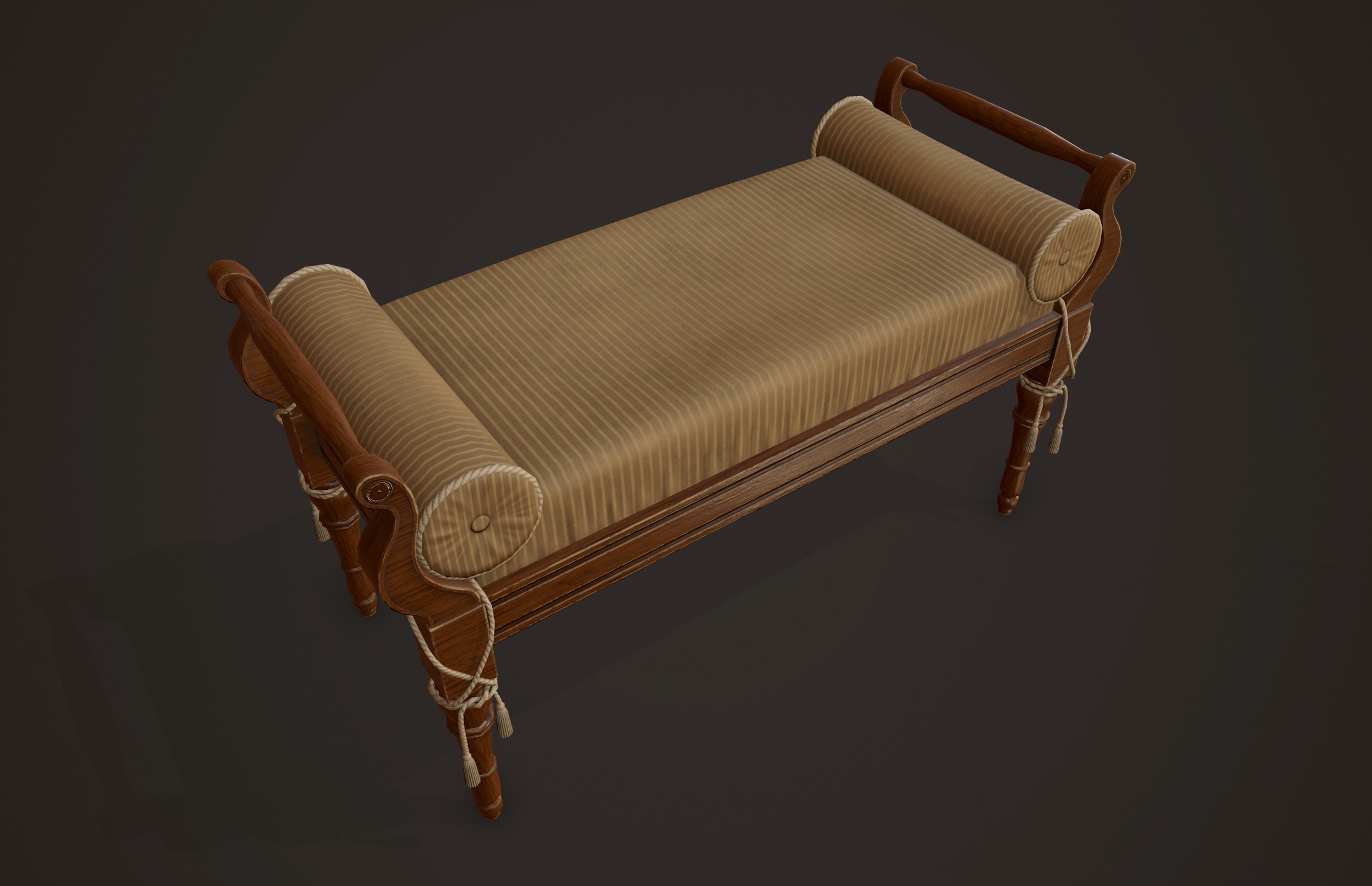 Vintage Bed with Pouf - PBR Game Ready  Low-poly 3D model_11