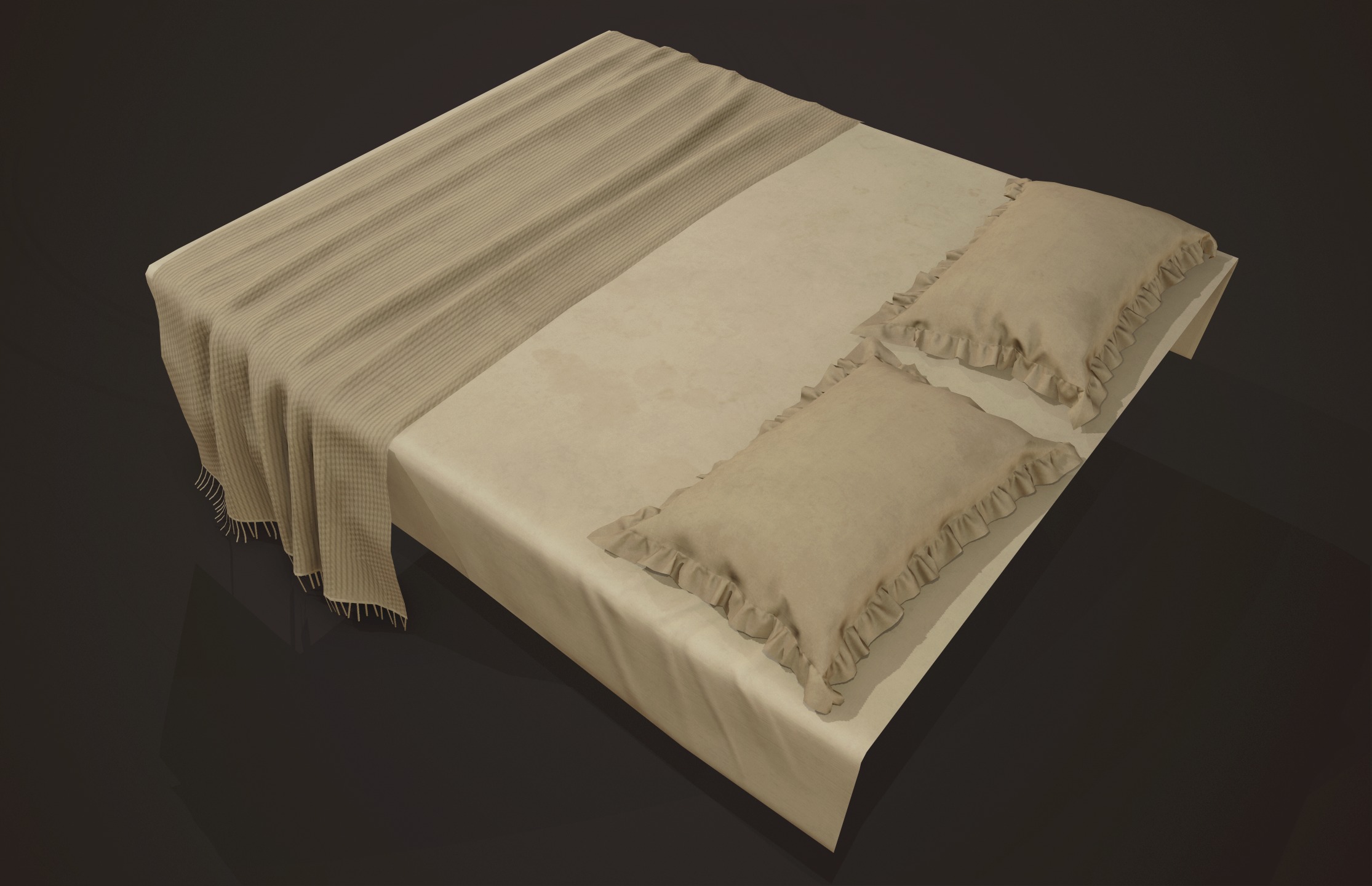 Vintage Bed with Pouf - PBR Game Ready  Low-poly 3D model_9