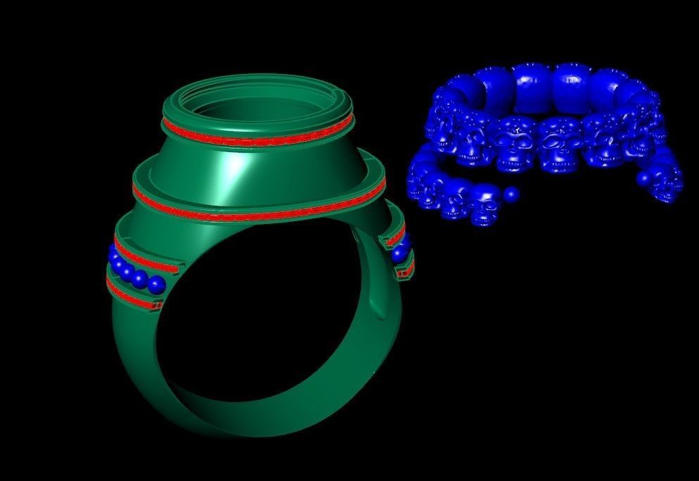 signet ring with sculls 3D print model_7