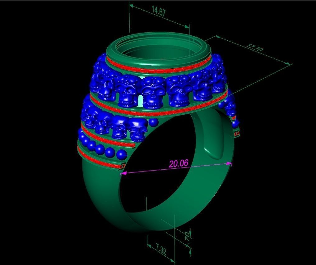 signet ring with sculls 3D print model_3