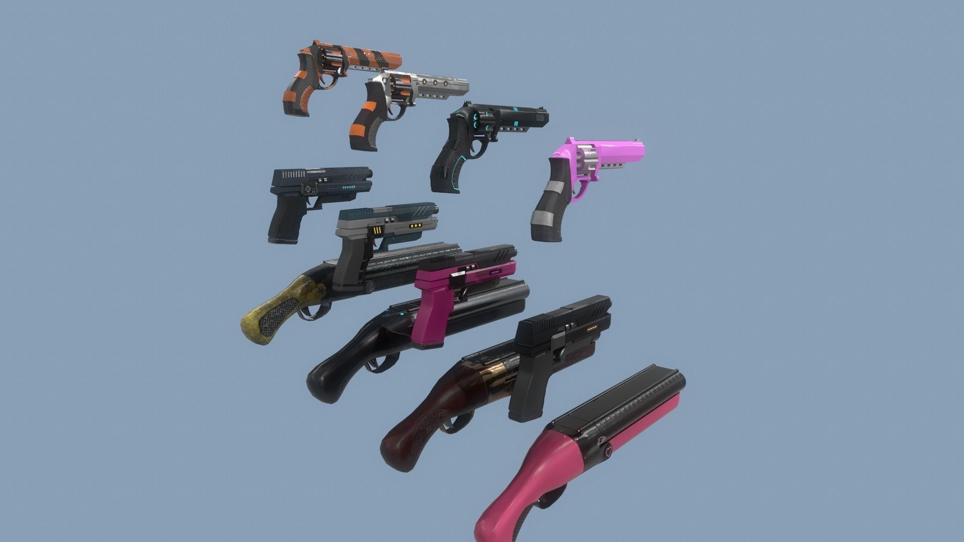 Gun Pack - pistol revolver shotgun Low-poly 3D model_1