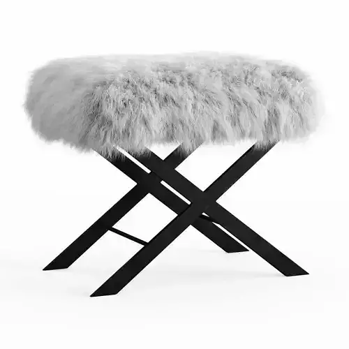 X Frame Bench White Mongolian Lamb 3D model