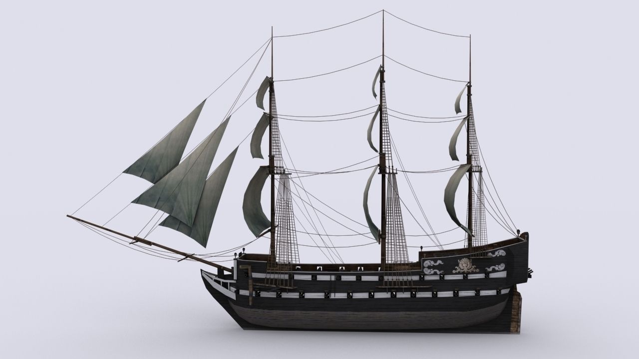 Fregat sailing ship Low-poly 3D model_3