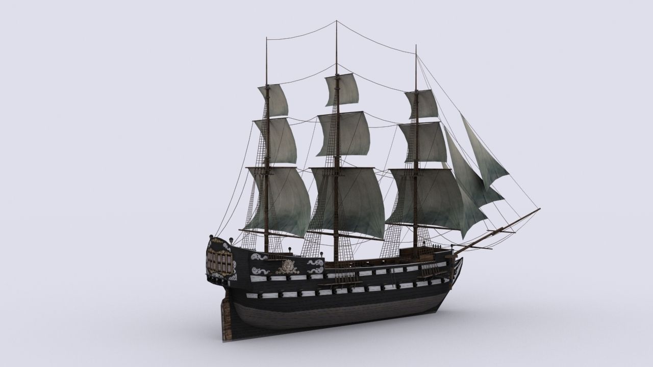 Fregat sailing ship Low-poly 3D model_4