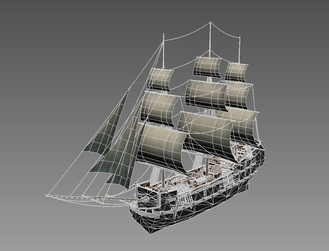 Fregat sailing ship Low-poly 3D model_10