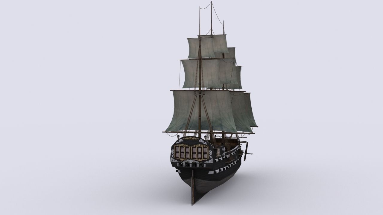 Fregat sailing ship Low-poly 3D model_2