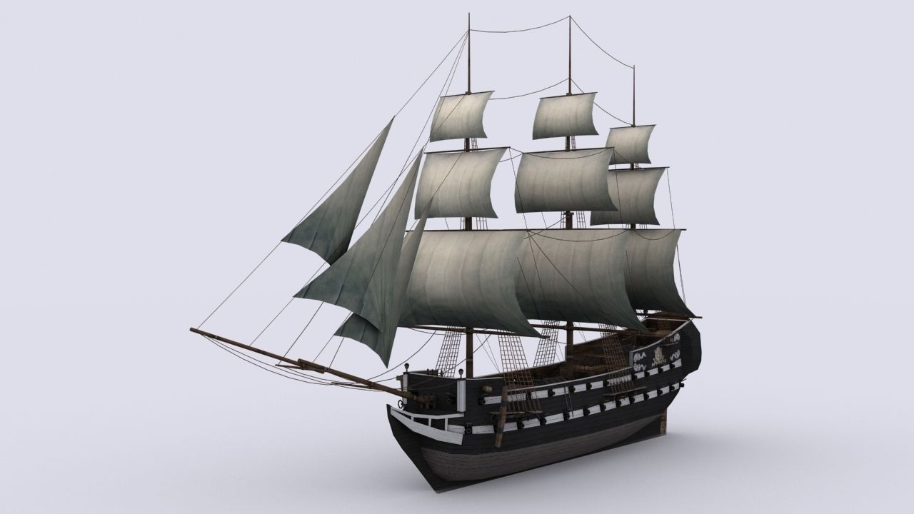 Fregat sailing ship Low-poly 3D model_1