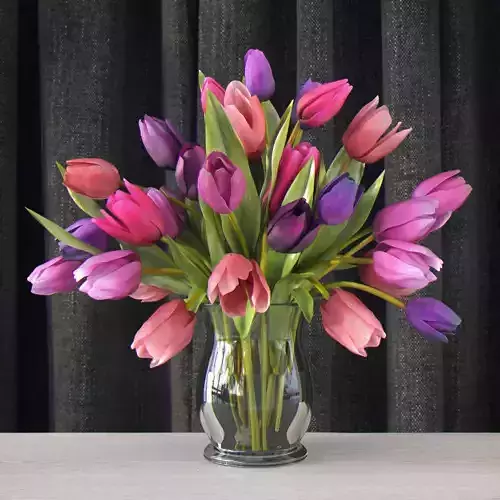 Flowers in glass vase 3D model