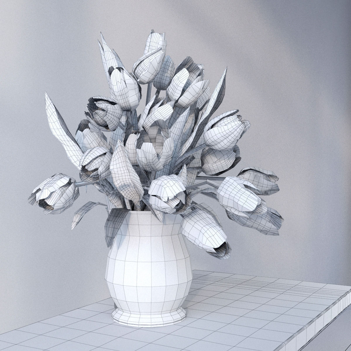 Flowers in glass vase 3D model_5