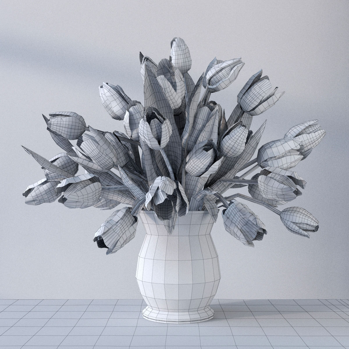 Flowers in glass vase 3D model_6