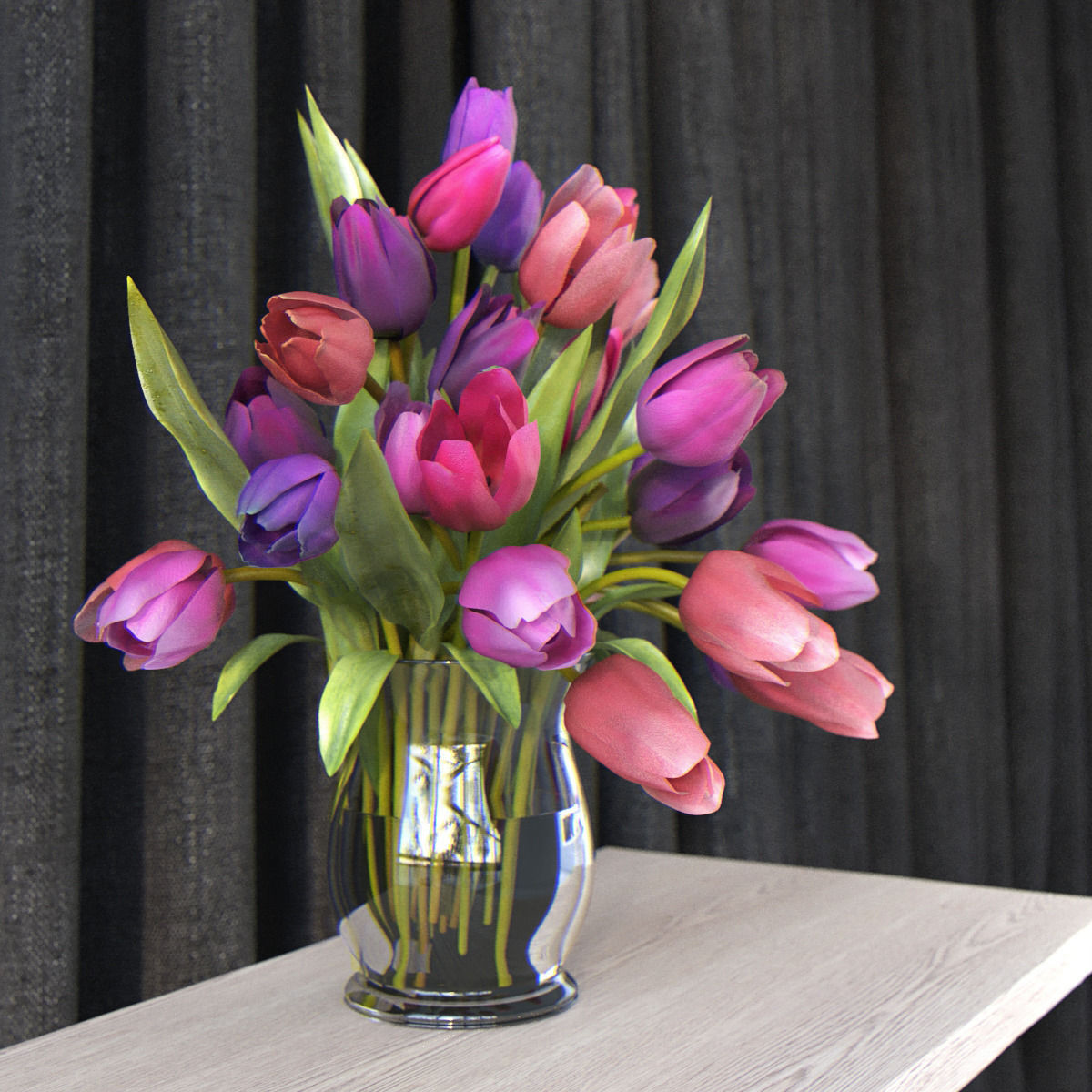 Flowers in glass vase 3D model_2