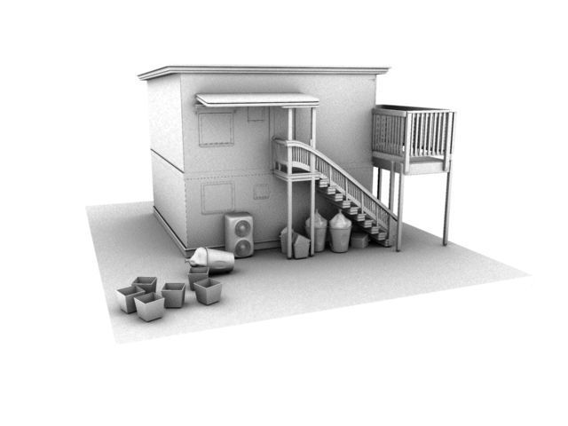 Wooden House Low-poly 3D model_4