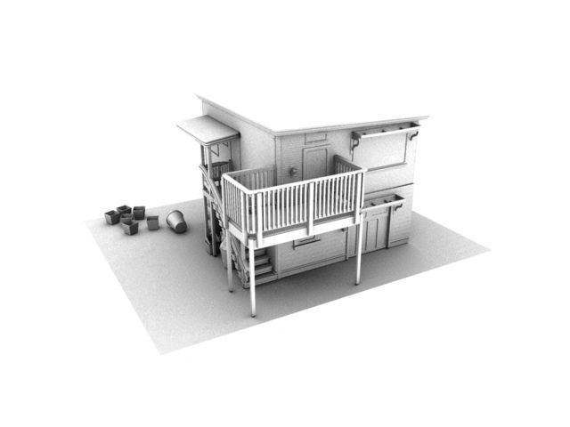 Wooden House Low-poly 3D model_3