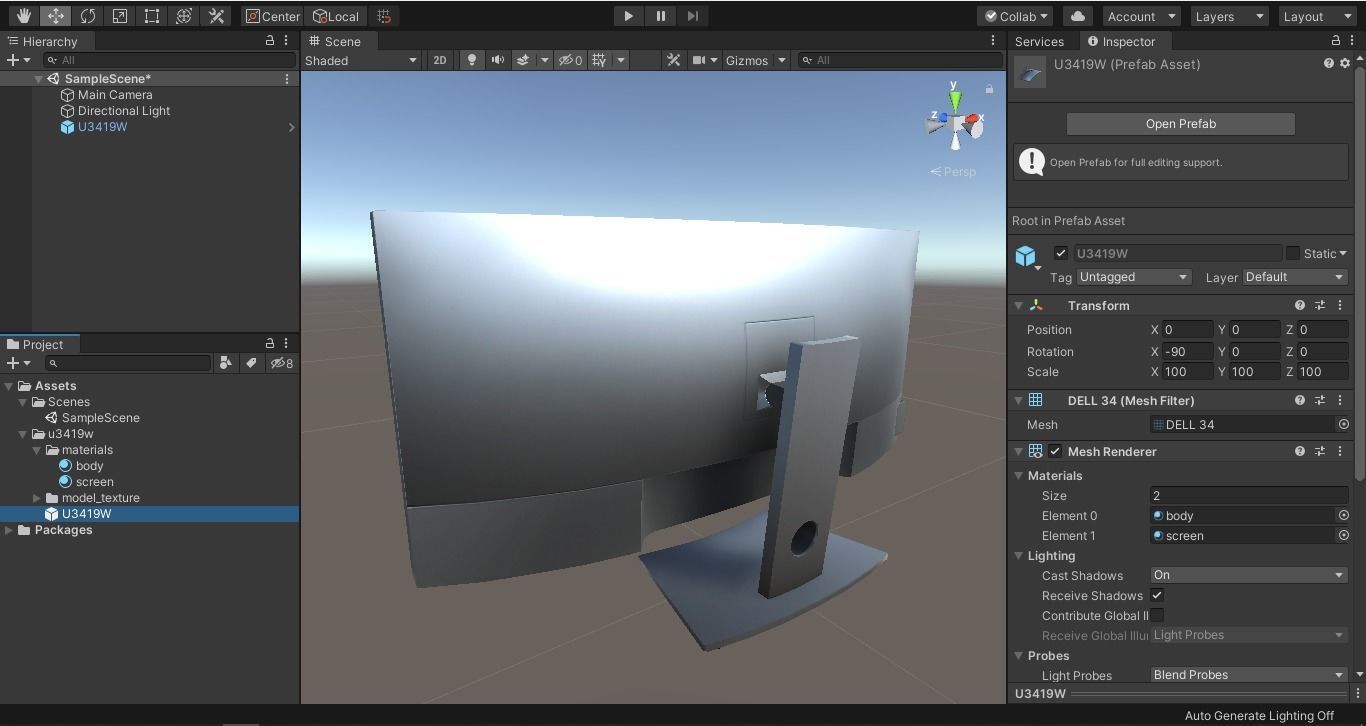 Dell U3419W curved monitor Low-poly 3D model_15