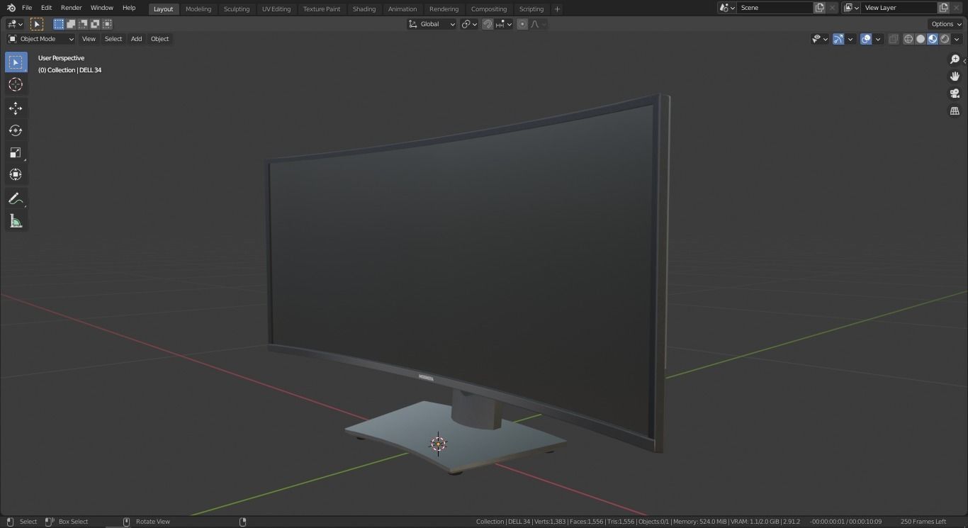 Dell U3419W curved monitor Low-poly 3D model_14