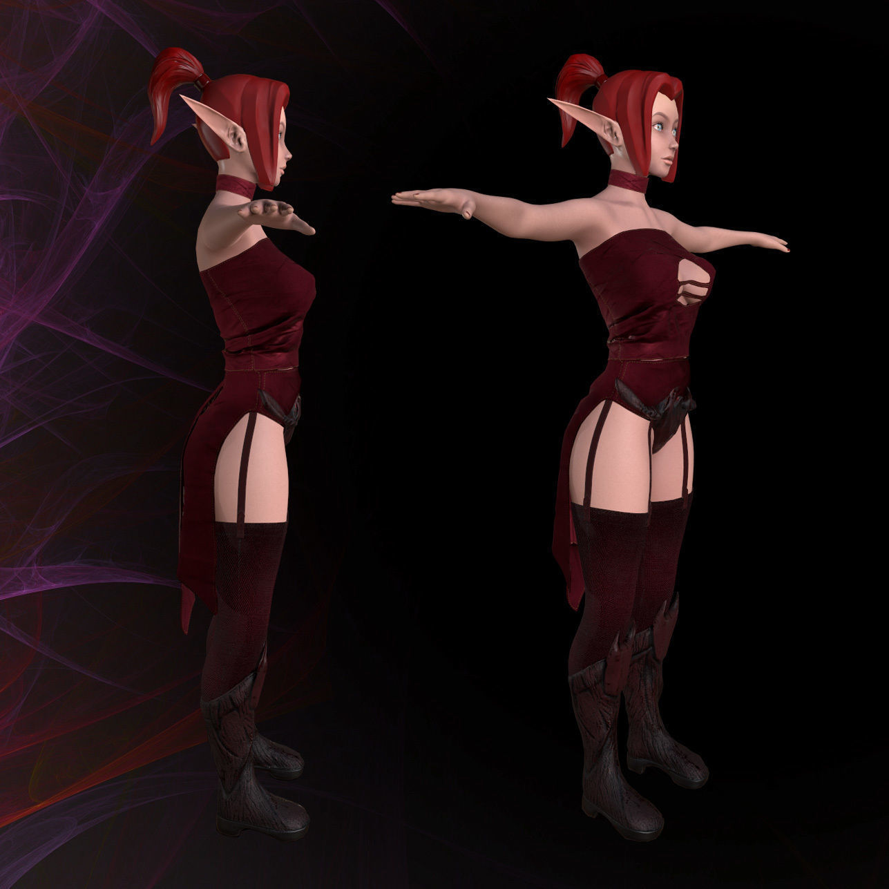 Female elf girl - Game ready model Low-poly 3D model_2