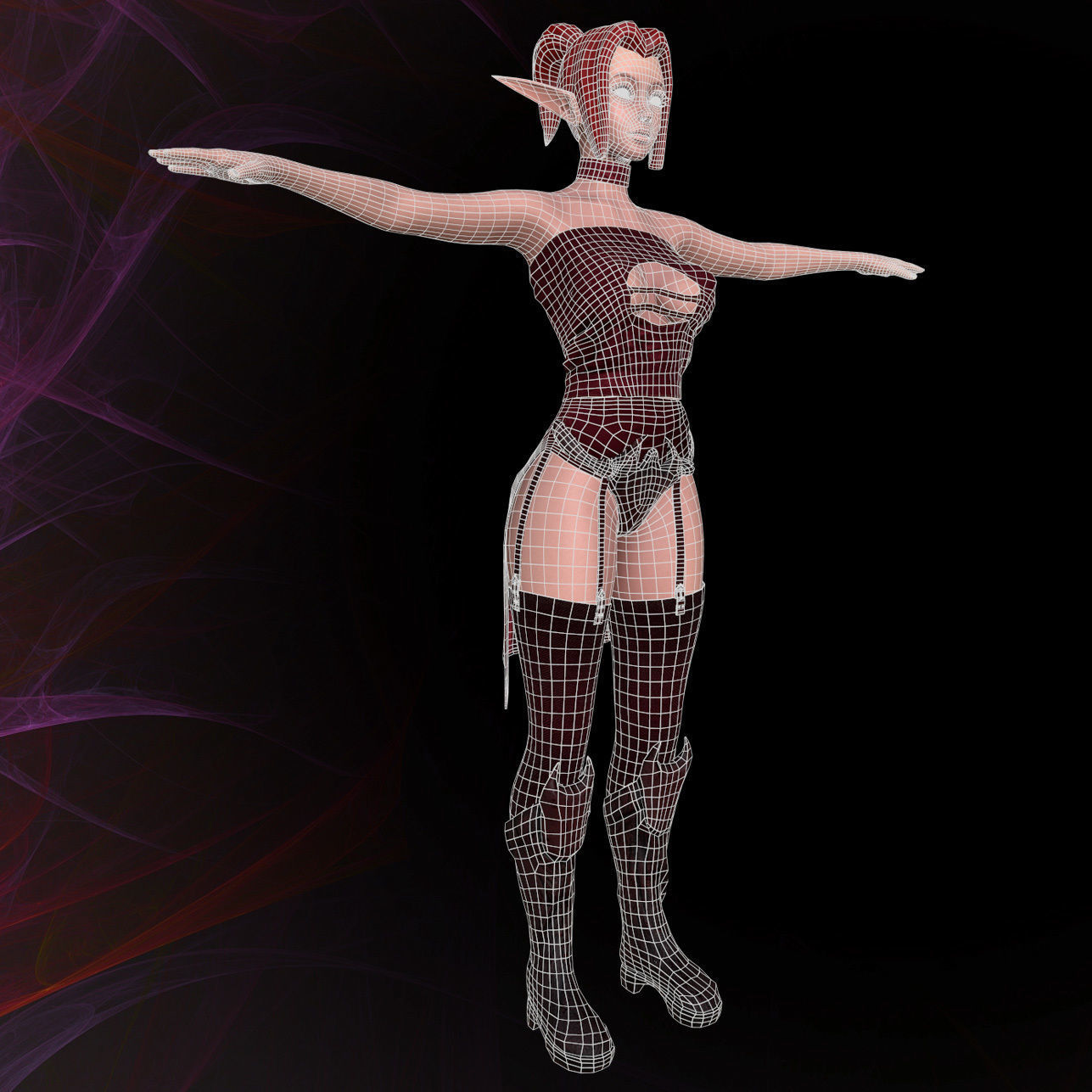 Female elf girl - Game ready model Low-poly 3D model_7
