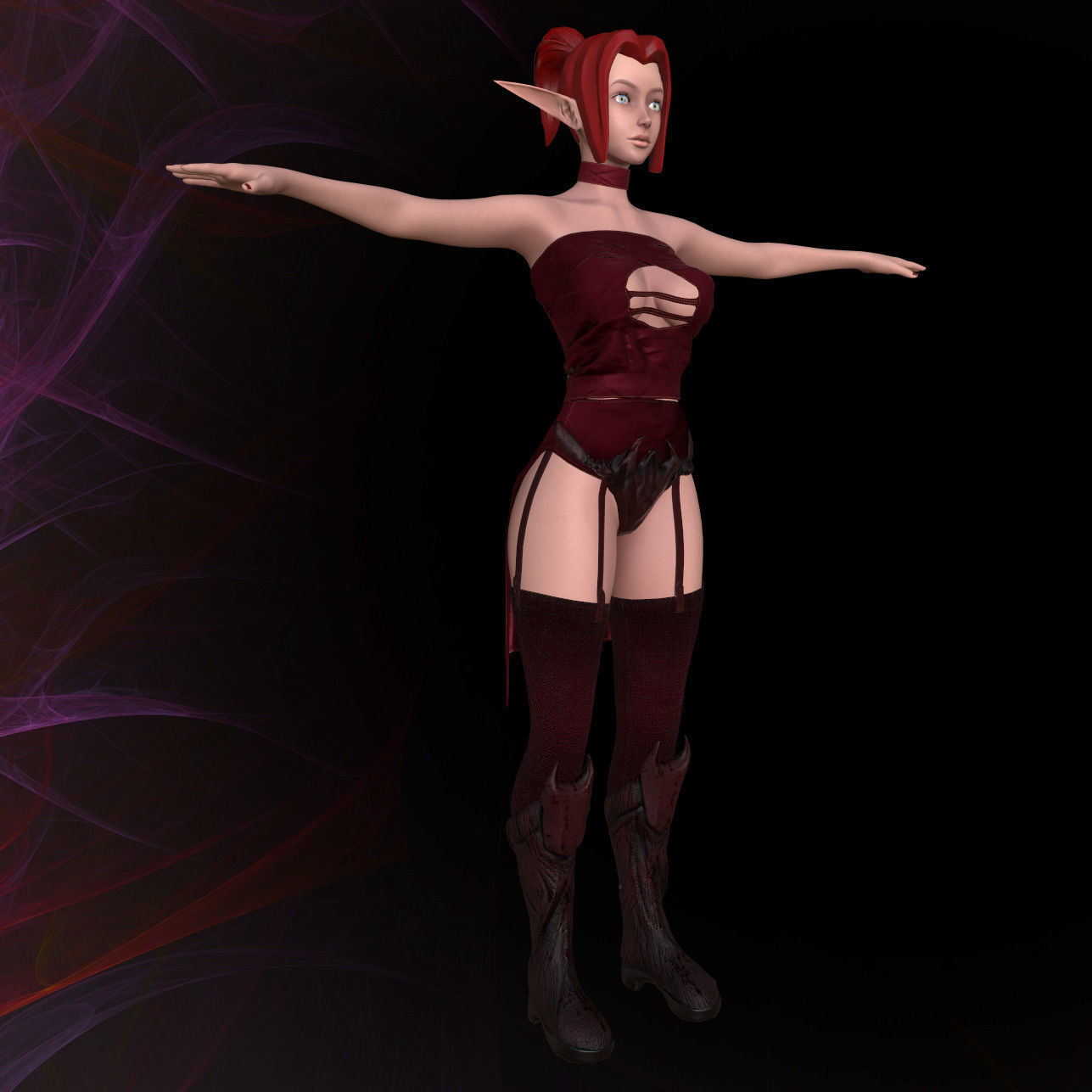 Female elf girl - Game ready model Low-poly 3D model_6