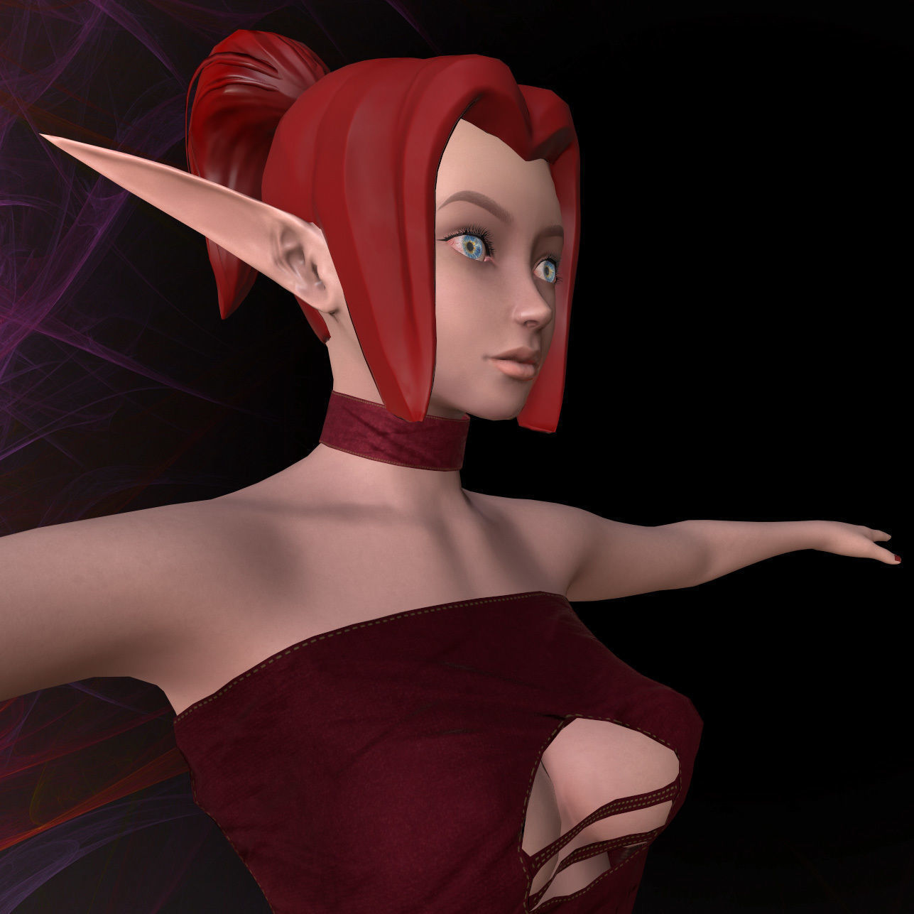 Female elf girl - Game ready model Low-poly 3D model_4