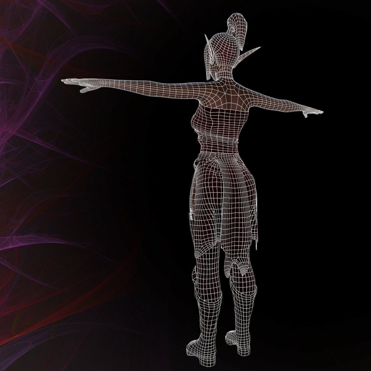Female elf girl - Game ready model Low-poly 3D model_8